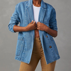 Blauwe oversized denim blazer - casual damesjack met zakken