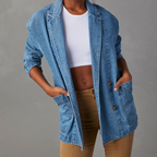 Blauwe oversized denim blazer - casual damesjack met zakken