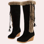 Kniehoge wedge boots - stijlvolle dames winterlaarzen met nepbontvoering