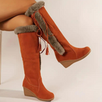 Kniehoge wedge boots - stijlvolle dames winterlaarzen met nepbontvoering