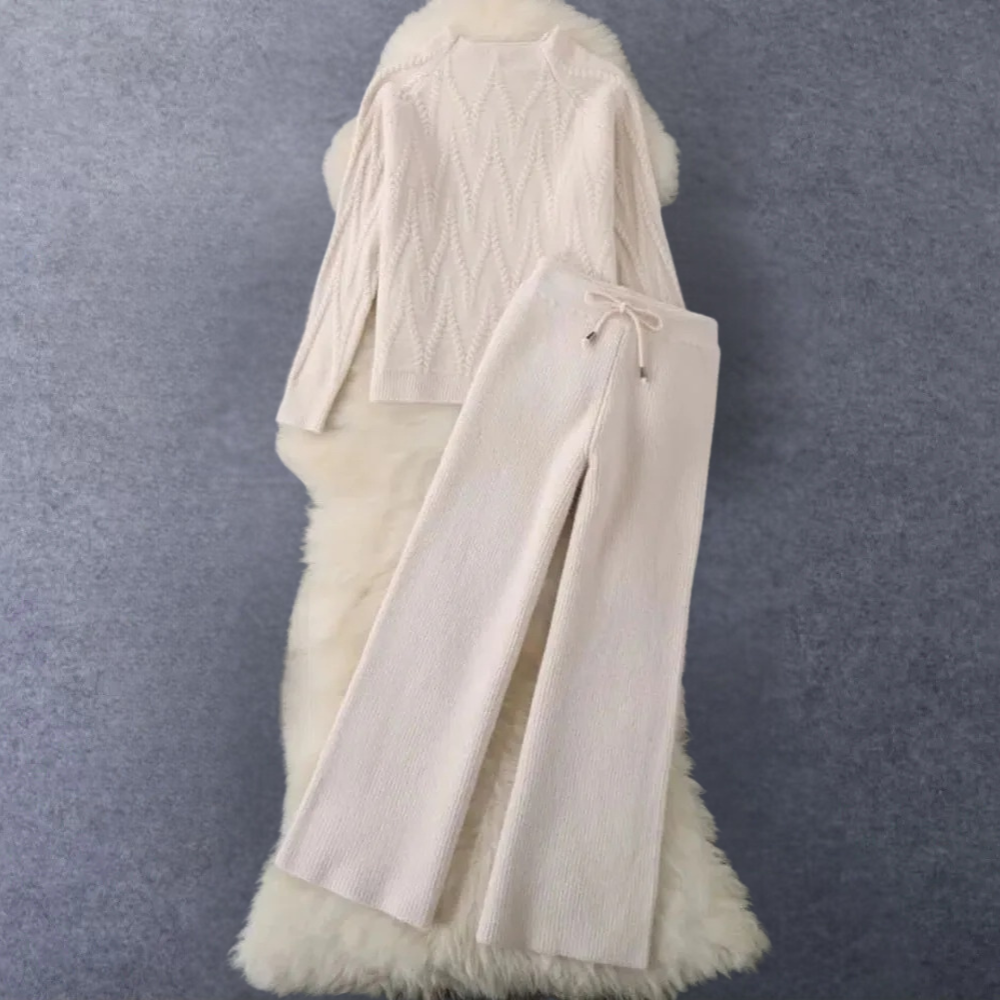 2-delige gebreide set - stijlvolle dames textuurtrui en broek