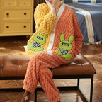 2-delige knuffelige lounge set - oranje pluche dames pyjama set