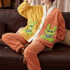 2-delige knuffelige lounge set - oranje pluche dames pyjama set