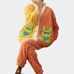 2-delige knuffelige lounge set - oranje pluche dames pyjama set