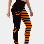 Halloween leggings - stijlvolle zwarte en oranje damesleggings met pompoenen