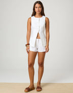 Dames linnen mix micro shorts & mouwloos top set - luchtige zomerset