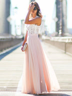 Lange rozenjurk - elegante avondjurk voor dames met kantdetails