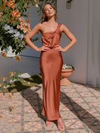 Satin maxi jurk - unieke een-schouder avondgown voor dames
