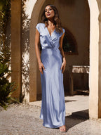 Verfijnde satijnen jurk - v-hals avondjurk voor speciale gelegenheden