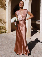 Verfijnde satijnen jurk - v-hals avondjurk voor speciale gelegenheden