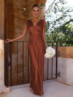 Verfijnde satijnen jurk - v-hals avondjurk voor speciale gelegenheden