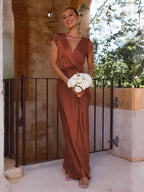 Verfijnde satijnen jurk - v-hals avondjurk voor speciale gelegenheden