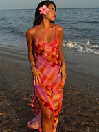 Florale nacarat maxi dress - dames strandkleding met zijsplit