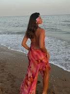 Florale nacarat maxi dress - dames strandkleding met zijsplit
