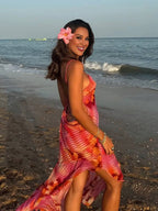 Florale nacarat maxi dress - dames strandkleding met zijsplit