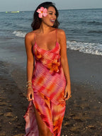 Florale nacarat maxi dress - dames strandkleding met zijsplit