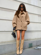 Oversized wollen jas - chique dames outerwear met batwing mouwen