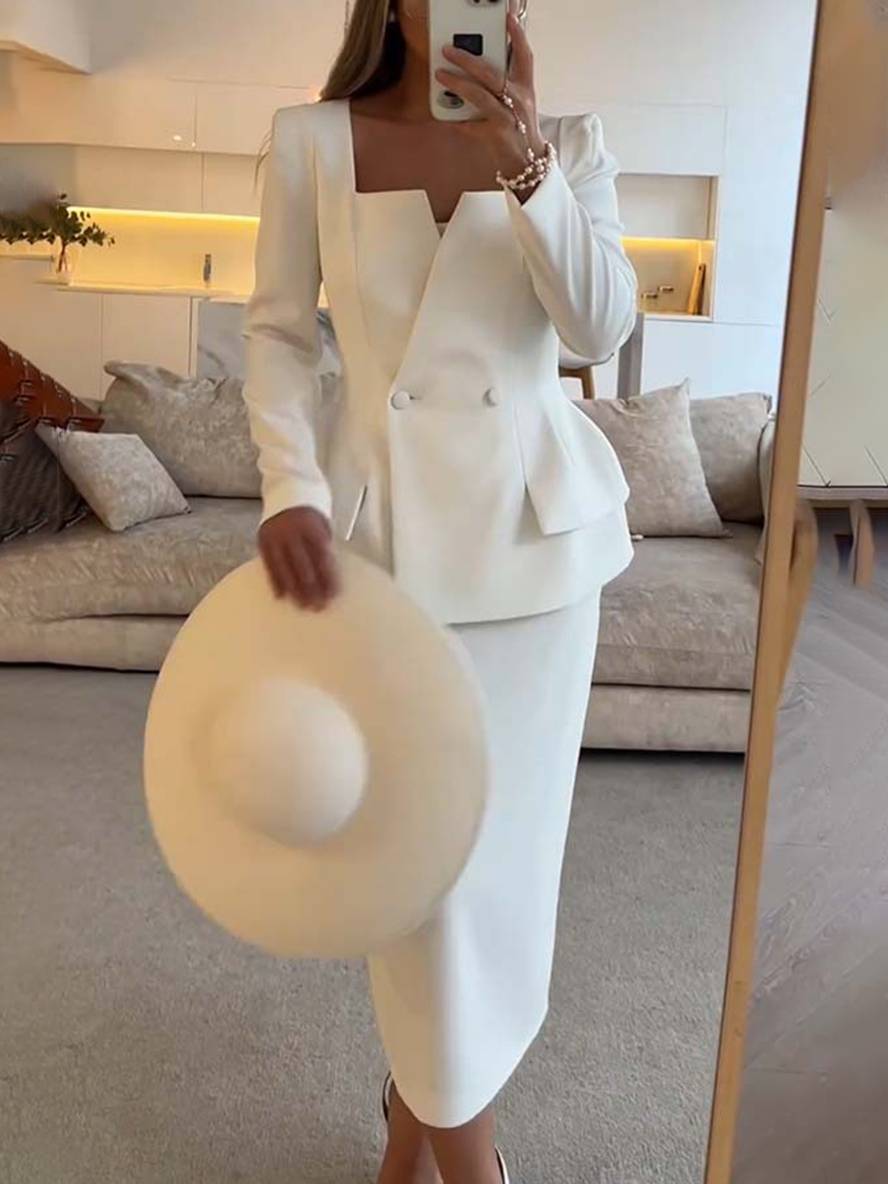 2-delige tailored suit set - verfijnde ladies blazer en rok ensemble