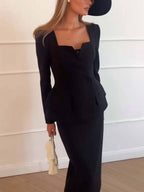 2-delige tailored suit set - verfijnde ladies blazer en rok ensemble