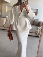 2-delige tailored ensemble - verfijnde dames v-hals blazer en rok set