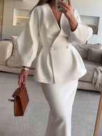 2-delige tailored ensemble - verfijnde dames v-hals blazer en rok set