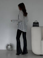 Pailletten top - glamoureuze blouse met lange mouwen voor dames