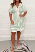 Lichtsgewicht katoenen strandjurk voor vrouwen - v-hals zomermode met print