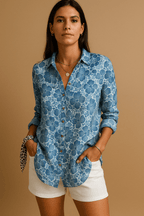 Dames bloemenblouse met lange mouwen voor casual zomerdagen - lichte katoenen blouse voor elke dag