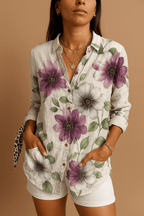 Dames bloemenblouse met lange mouwen voor casual zomerdagen - lichte katoenen blouse voor elke dag