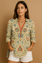Dames bloemenblouse met lange mouwen voor casual zomerdagen - lichte katoenen blouse voor elke dag