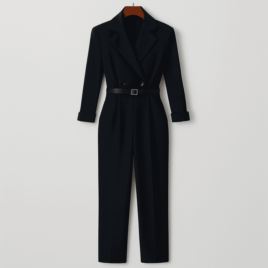 Dames jumpsuit elegante wijd-uitlopende broek zwart avondkleding - dubbel-geknopte ceintuur voor verfijnde dames