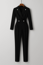 Dames jumpsuit met gouden knoopdetails - elegante kantoorlook in het zwart