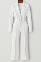 Dames tailored jumpsuit met riem in elegant wit - chique kantoorkleding voor verfijnde evenementen