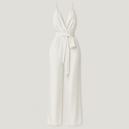 Dames jumpsuit elegante satijnen halterstijl witte avondkleding - verstelbare kettingsluiting voor veelzijdige mode