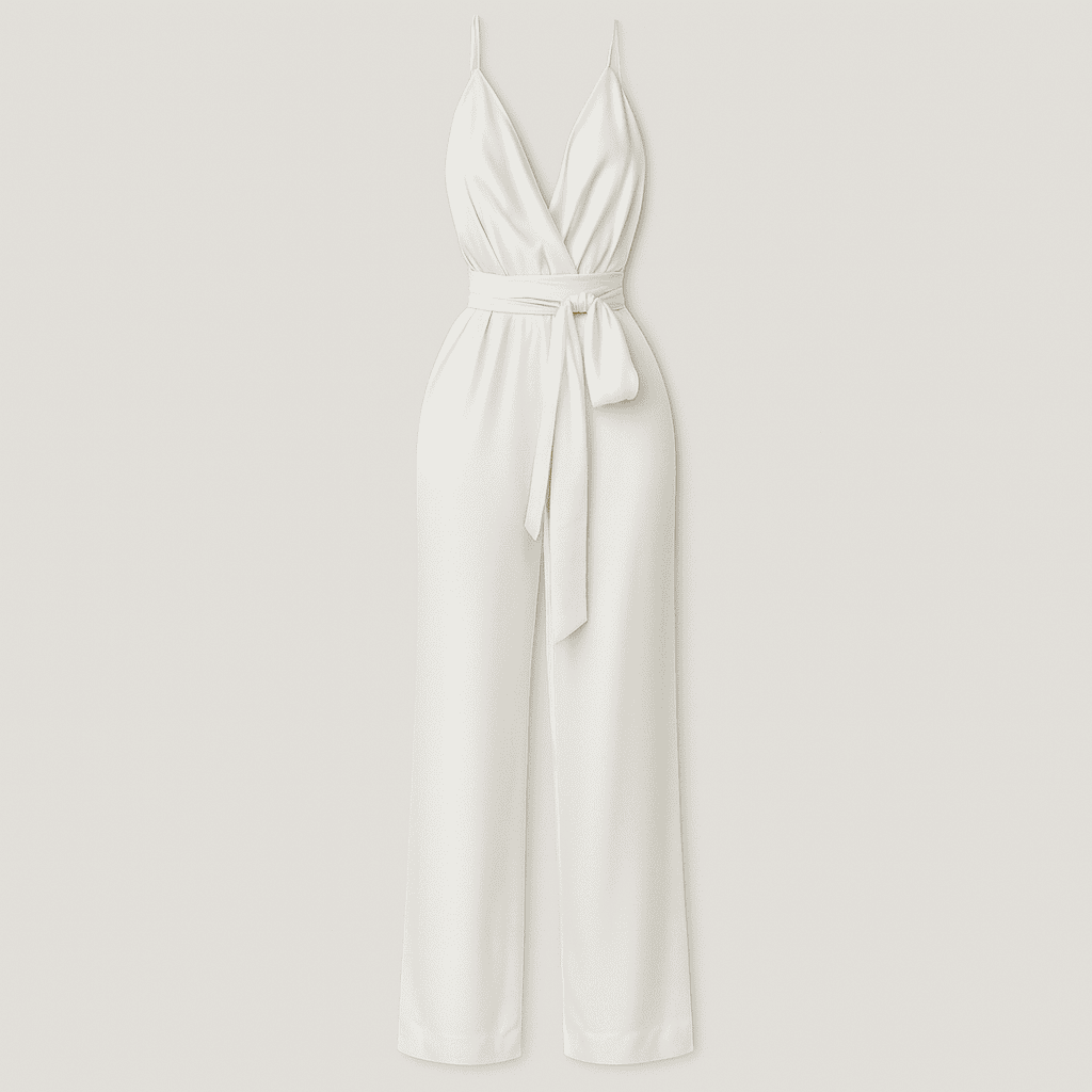 Dames jumpsuit elegante satijnen halterstijl witte avondkleding - verstelbare kettingsluiting voor veelzijdige mode