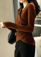 Gebreide trui - elegante bruine damestrui - Bakkermode.nl