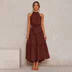 Dames polka dot maxi jurk - elegante halterjurk voor zomerse gelegenheden