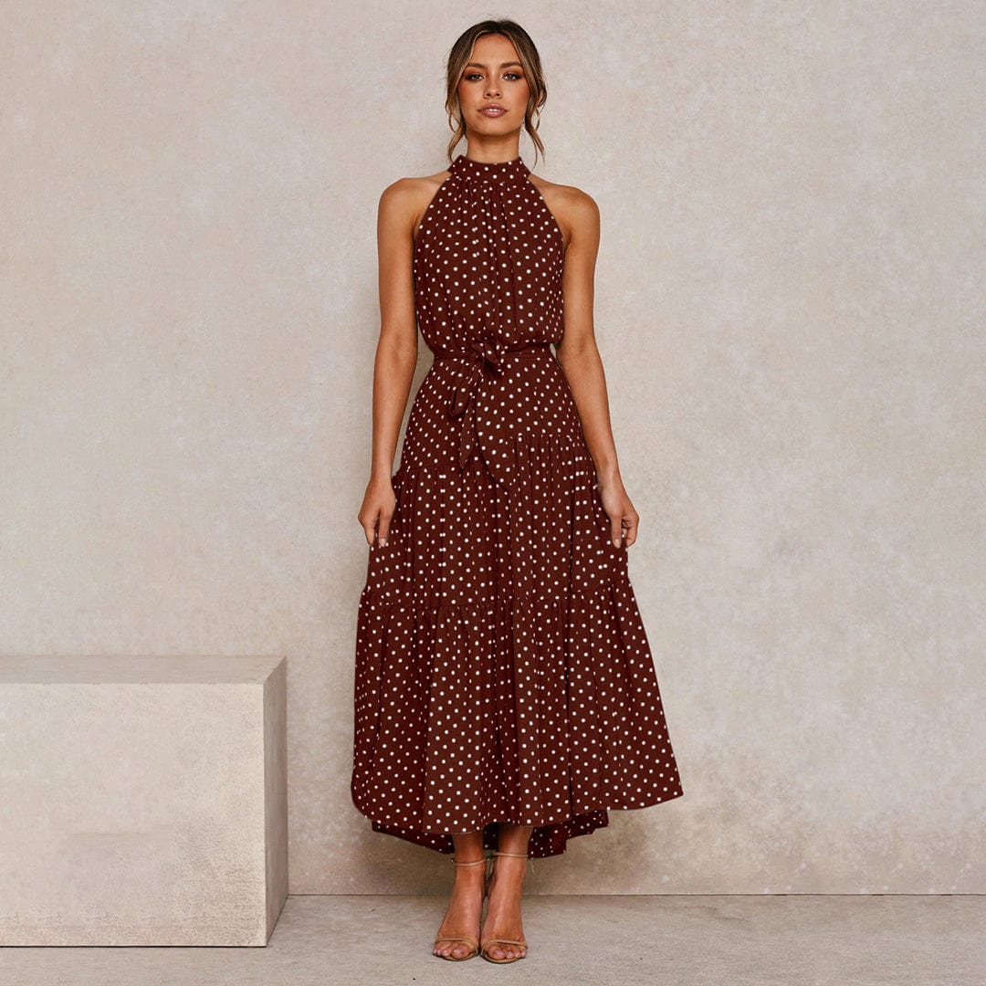 Dames polka dot maxi jurk - elegante halterjurk voor zomerse gelegenheden