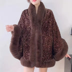 Dames faux fur cape - sprankelende pailletten warme pluche jas