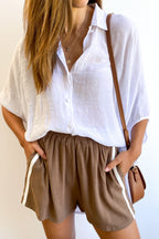 Dames casual shorts met relaxte pasvorm in linnenmix - lichtgewicht met elastische tailleband voor de zomer