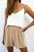 Dames casual shorts met relaxte pasvorm in linnenmix - lichtgewicht met elastische tailleband voor de zomer