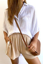 Dames casual shorts met relaxte pasvorm in linnenmix - lichtgewicht met elastische tailleband voor de zomer