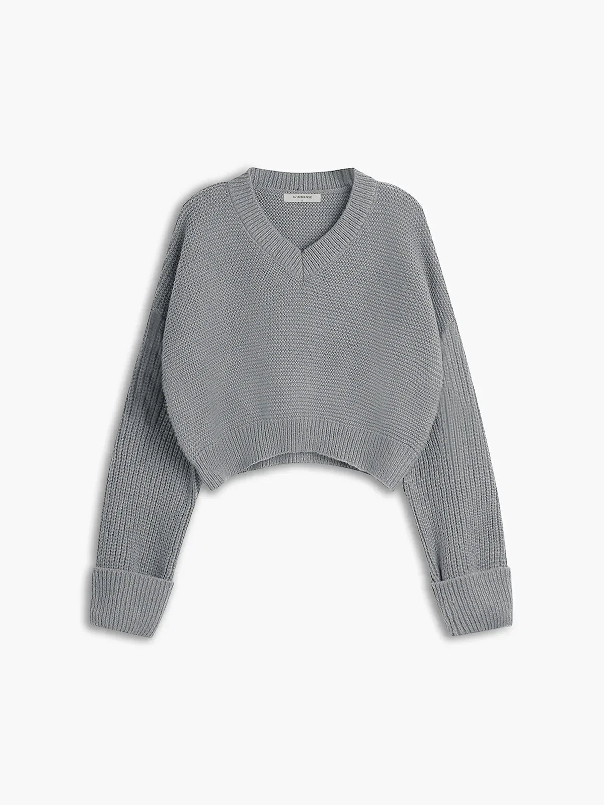 Cropped gebreide pullover - stijlvolle dames v-hals sweater