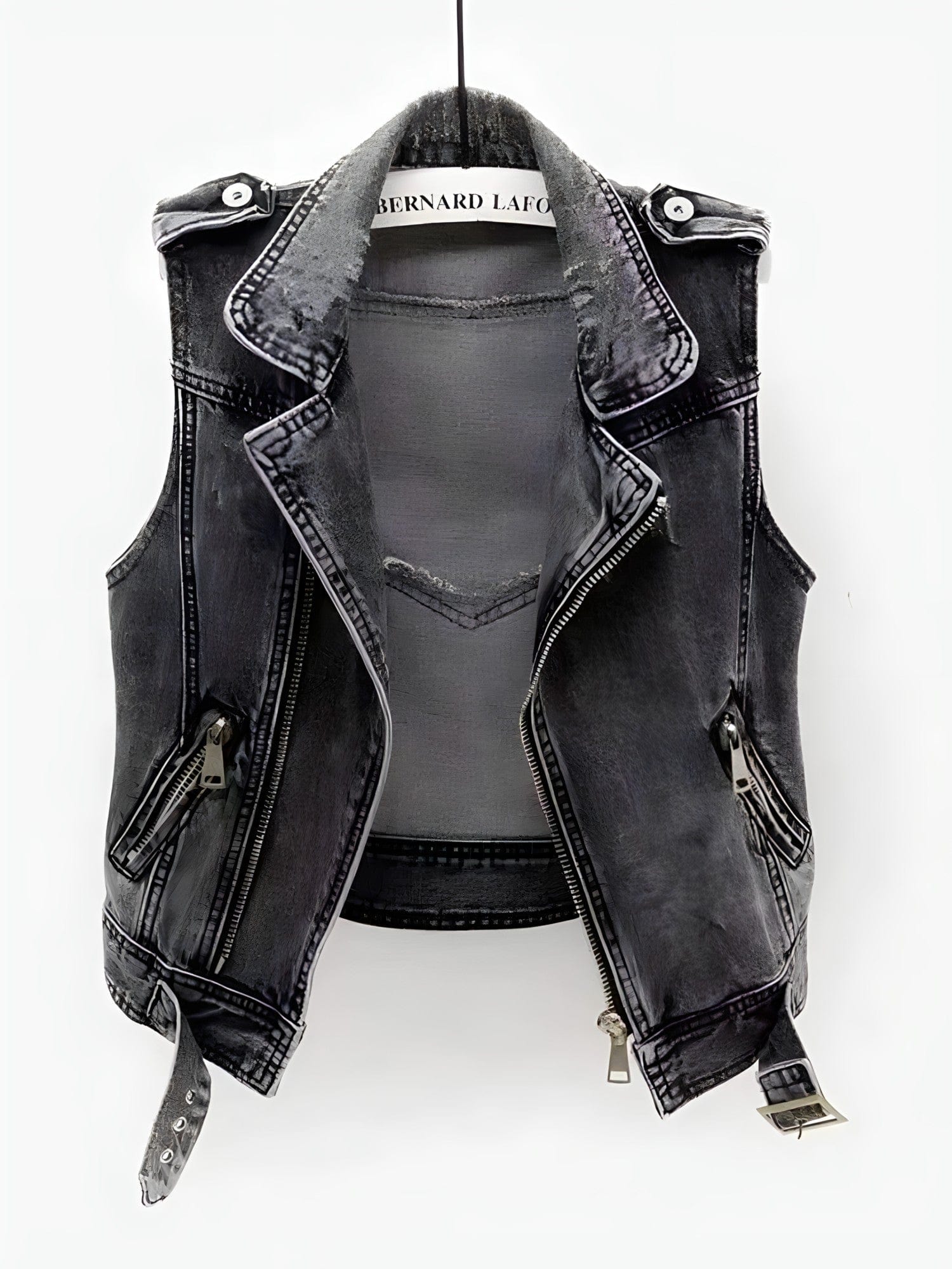 Dames gilets & vesten donkergrijze leren biker vest - trendy mouwloos jack voor vrijetijdskleding