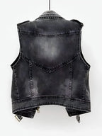 Dames gilets & vesten donkergrijze leren biker vest - trendy mouwloos jack voor vrijetijdskleding