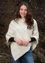 faux wool aran ierse poncho - natuurlijke dames gebreide cape