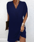 Casual jurk - elegante damesjurk met chique v-hals en splitmouwen