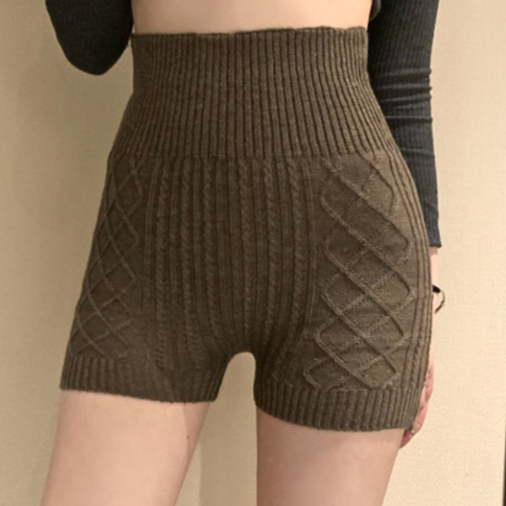 Geribde hoge taille shorts - elegante gebreide shorts voor vrouwen