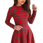 Rood tartan jurk - lange mouw dames skaterjurk