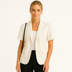 Dames smart office blazer korte mouwen katoenmix jacket - elegante professionele kleding